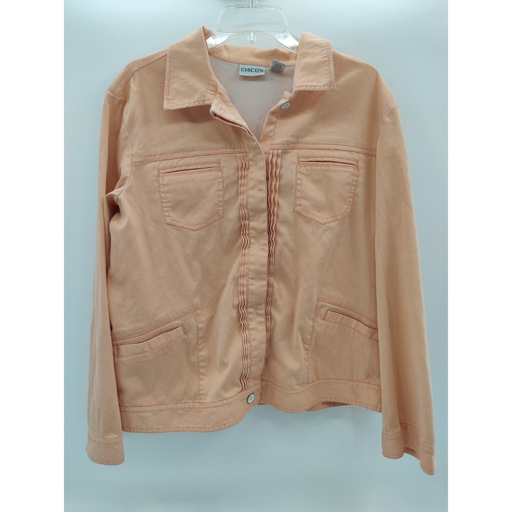 Chico's Peach Women's Corded Pleated Button Front Jacket Size 3 XL Cotton Blend